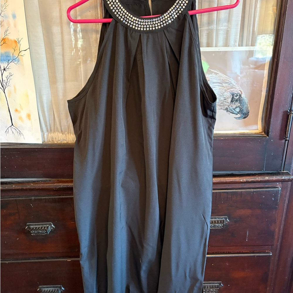 Classic Black Halter Dress Crystal Accents